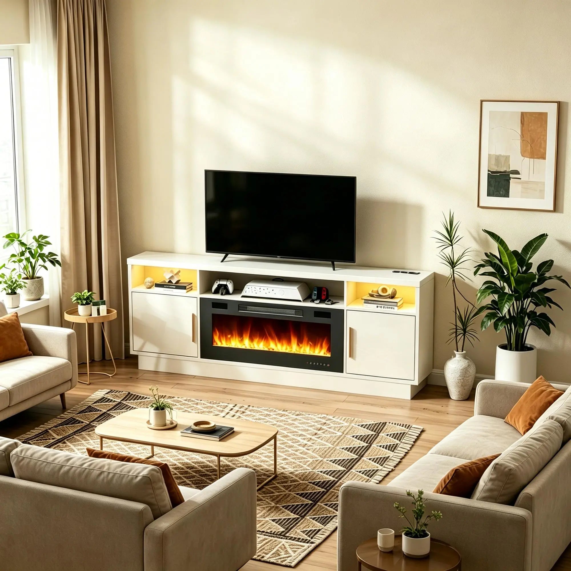 70" Black Wood Fireplace TV Stand With Fireplace Homeroots Living Room
