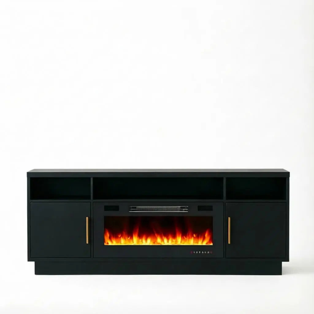70" Black Wood Fireplace TV Stand With Fireplace Homeroots Living Room