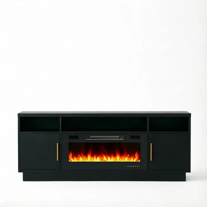 70" Black Wood Fireplace TV Stand With Fireplace Homeroots Living Room