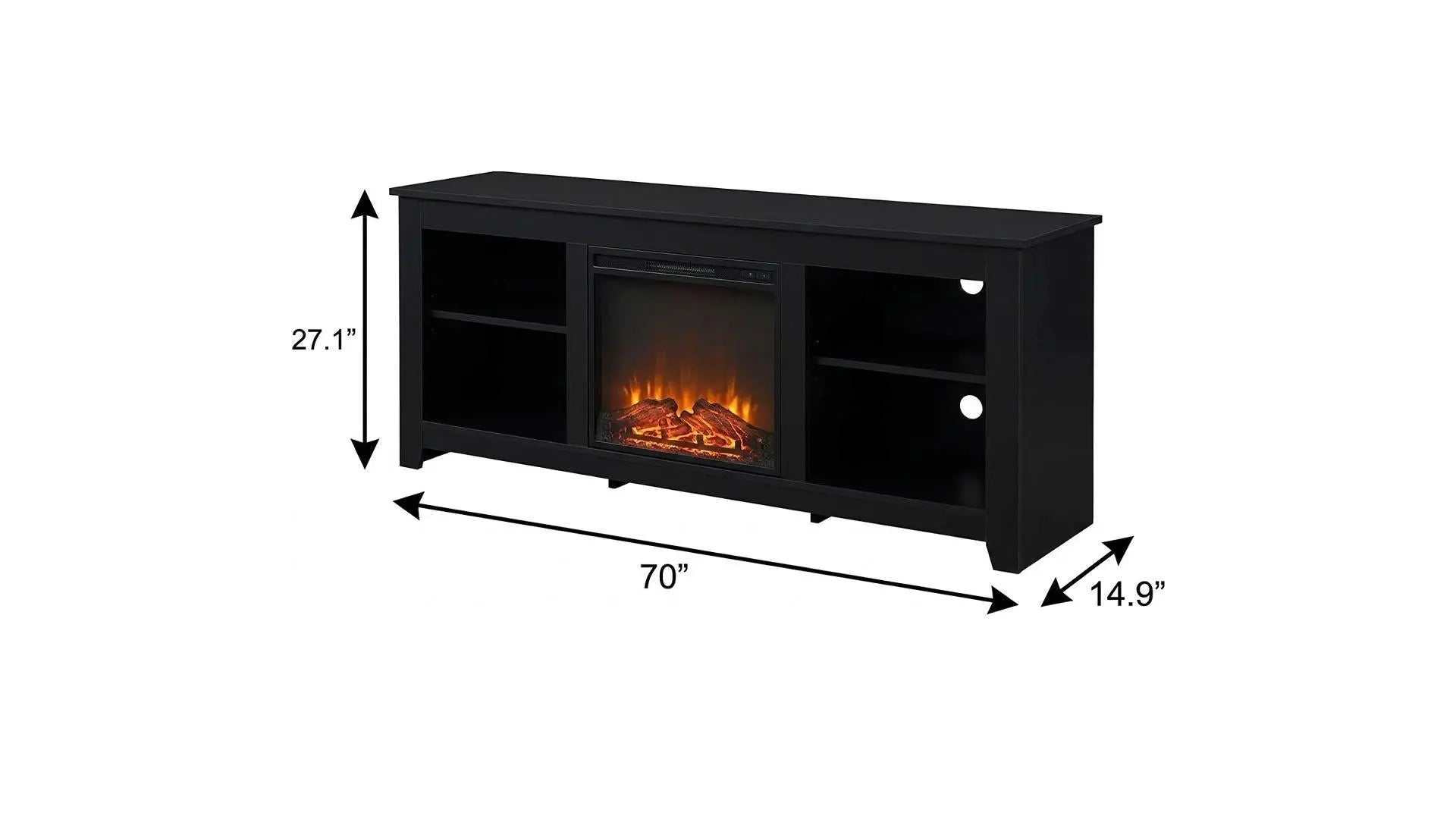 70" Black Wood Fireplace TV Stand With Fireplace Homeroots Living Room