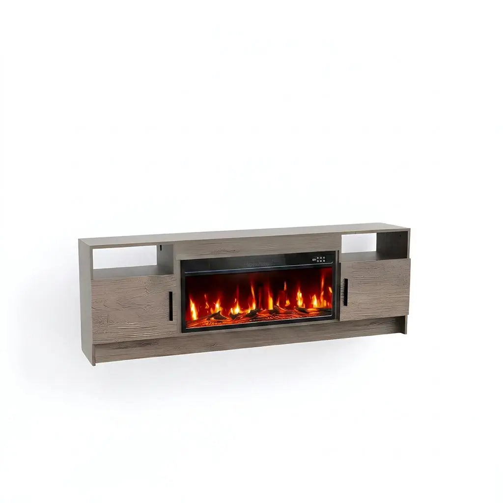 70" Black Wood Fireplace TV Stand With Fireplace Homeroots Living Room