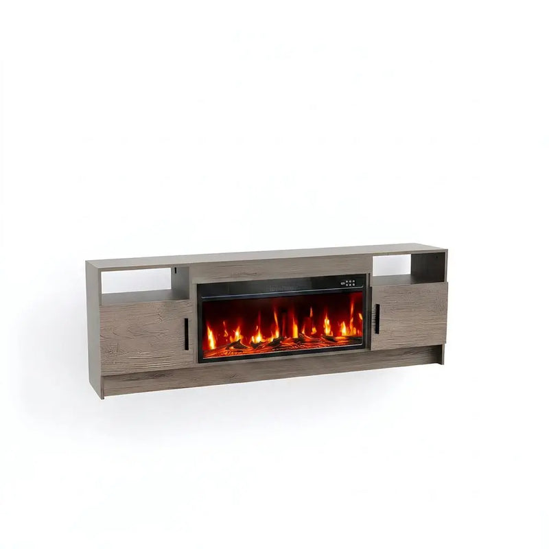70" Black Wood Fireplace TV Stand With Fireplace Homeroots Living Room