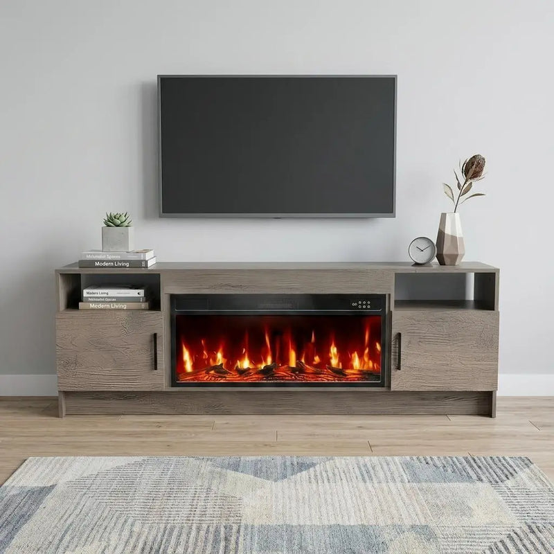 70" Black Wood Fireplace TV Stand With Fireplace Homeroots Living Room