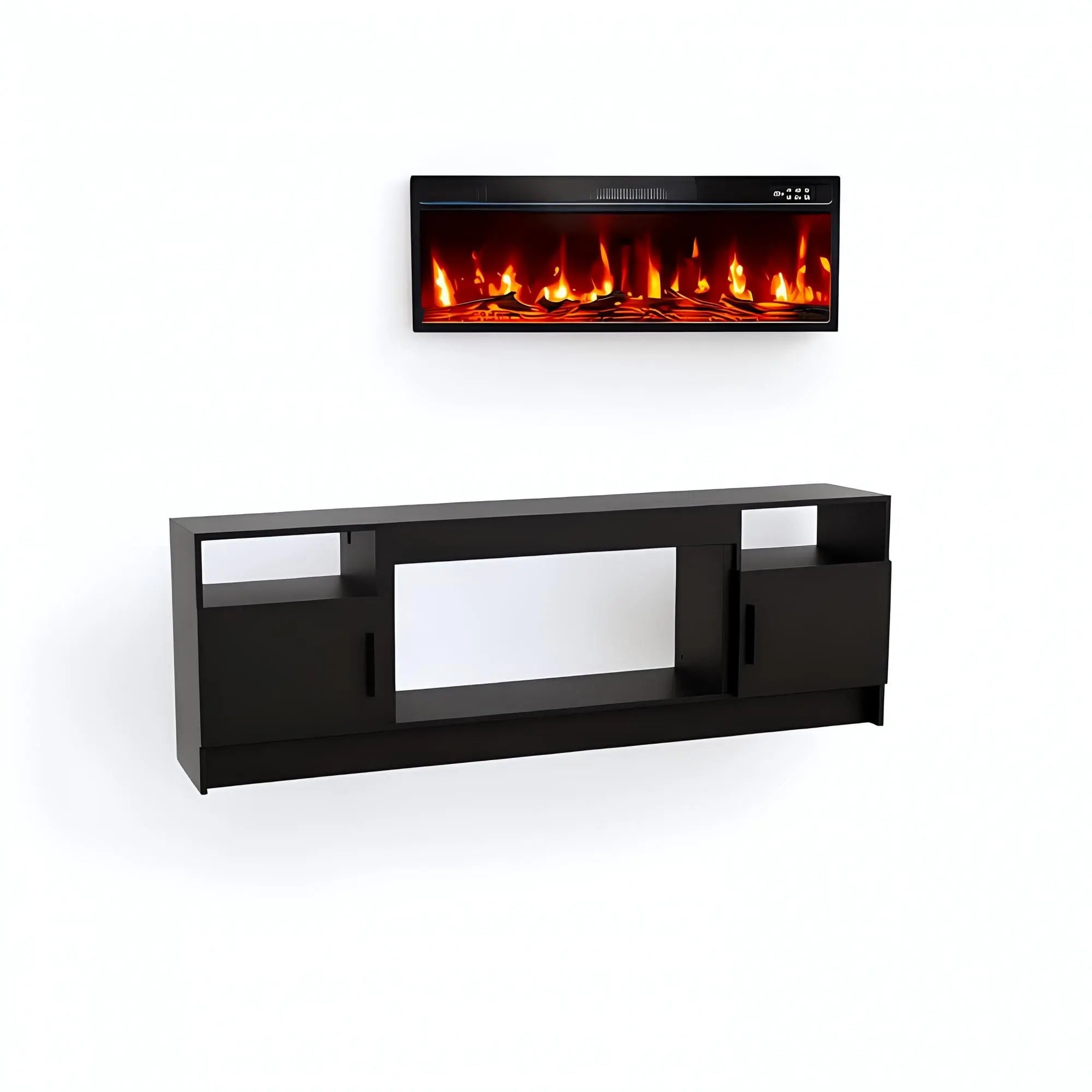 70" Black Wood Fireplace TV Stand With Fireplace Homeroots Living Room