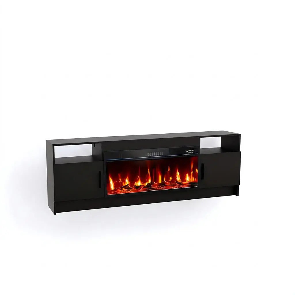70" Black Wood Fireplace TV Stand With Fireplace Homeroots Living Room