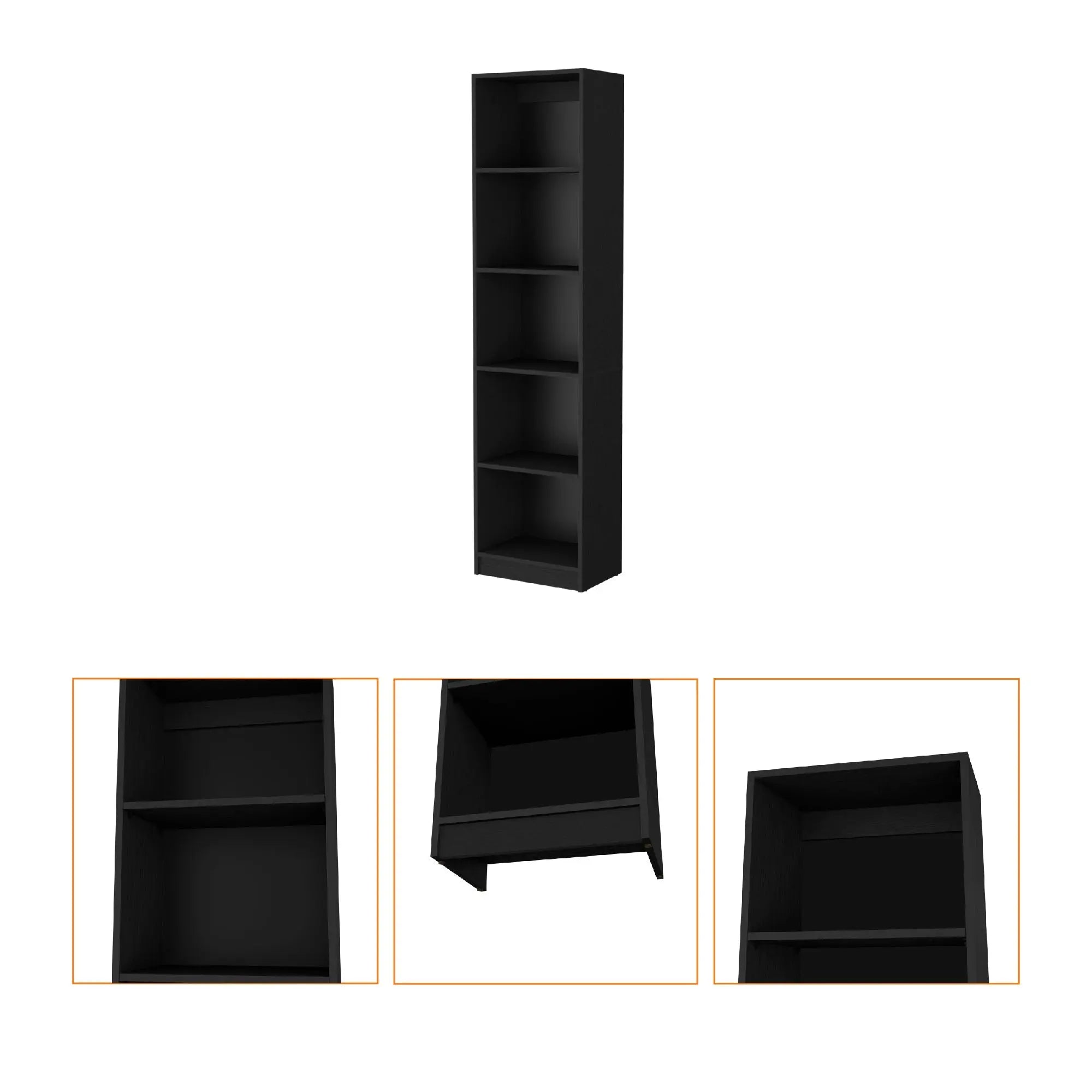 70" Black Wood Five Tier Bookcase - GreatEagleInc
