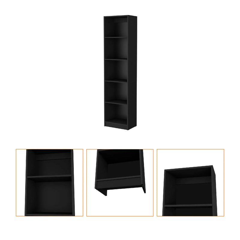 70" Black Wood Five Tier Bookcase - GreatEagleInc