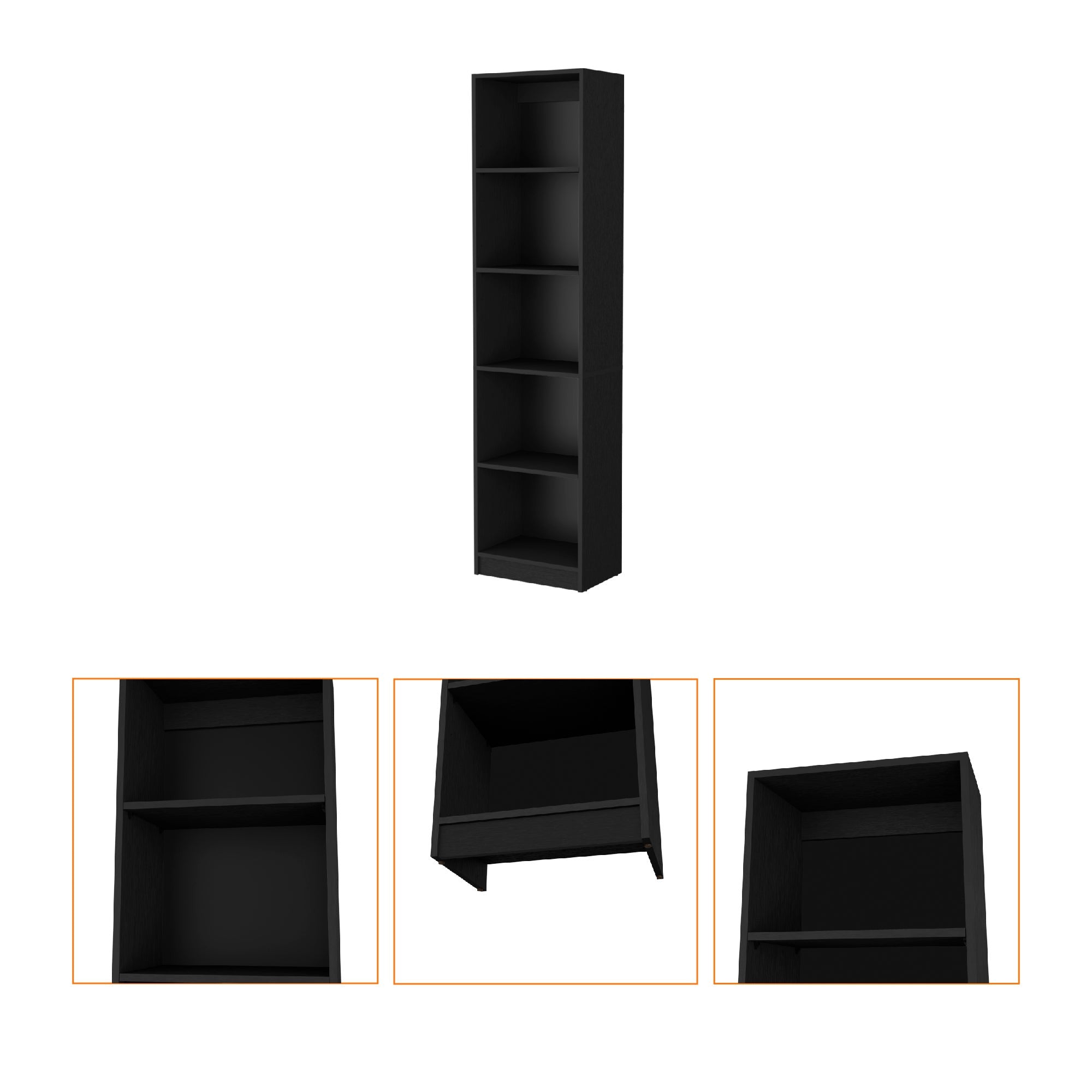 70" Black Wood Five Tier Bookcase - GreatEagleInc