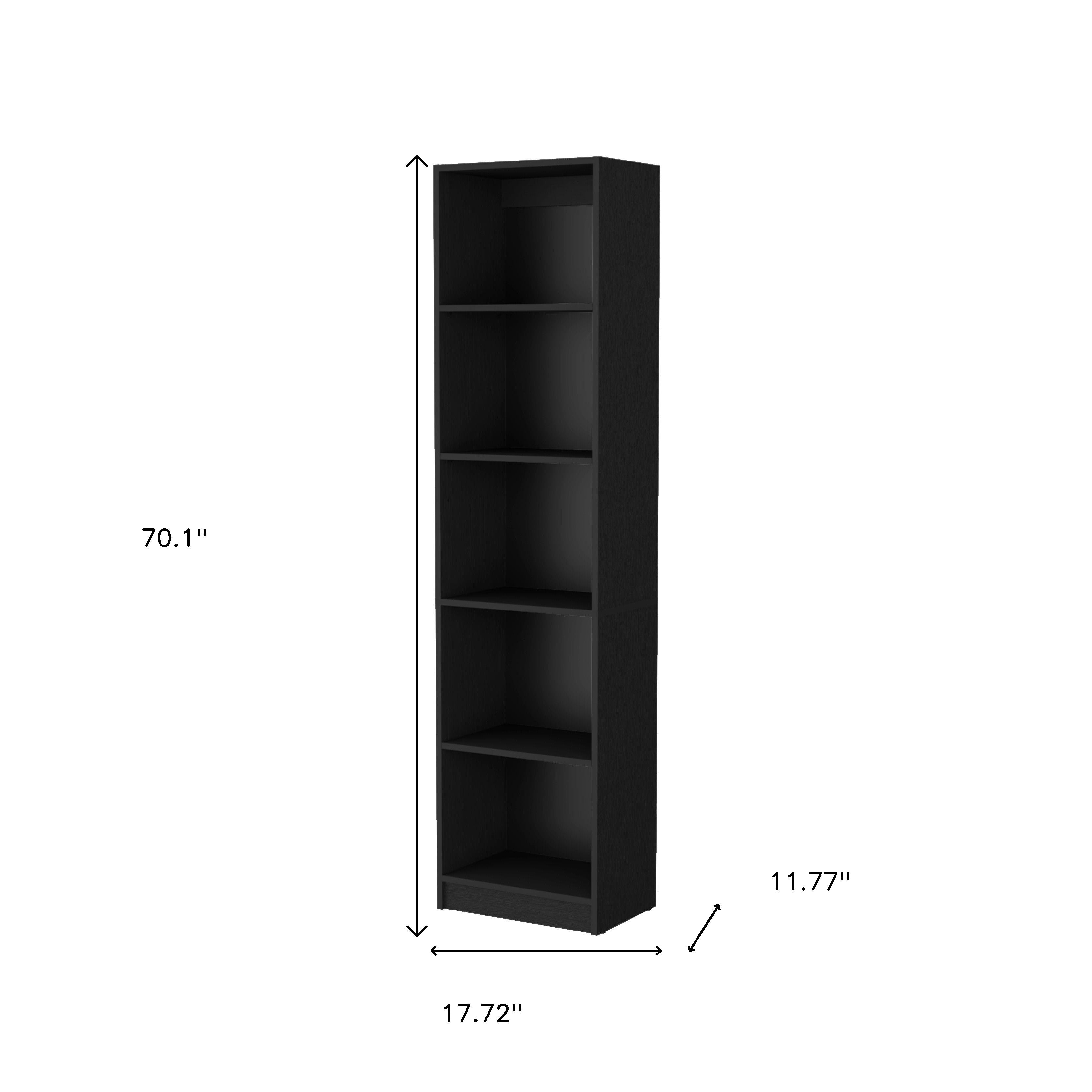 70" Black Wood Five Tier Bookcase - GreatEagleInc