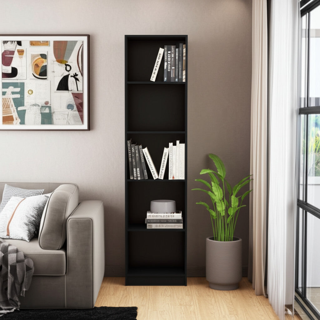 70" Black Wood Five Tier Bookcase - GreatEagleInc