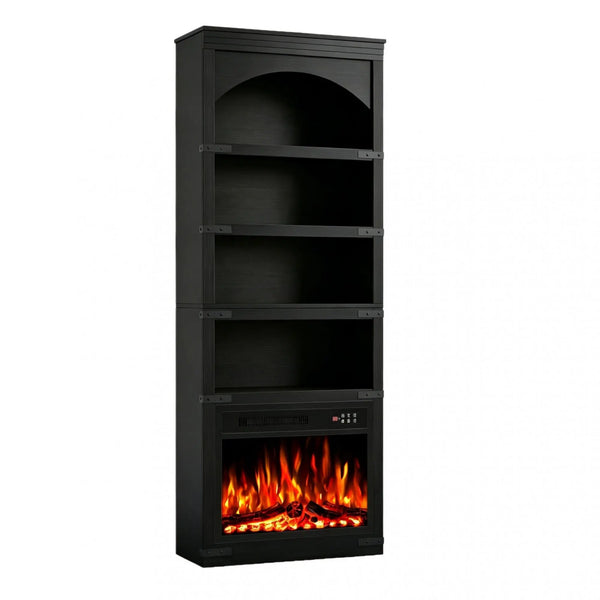 70" Black Wood Four Tier USB Bookcase Homeroots Office