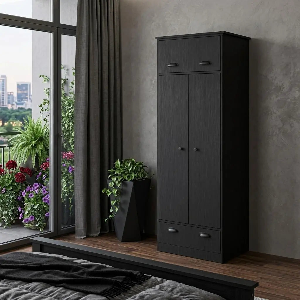 70" Black Wood Three Door Single Drawer Combo Dresser Homeroots Bed & Bath