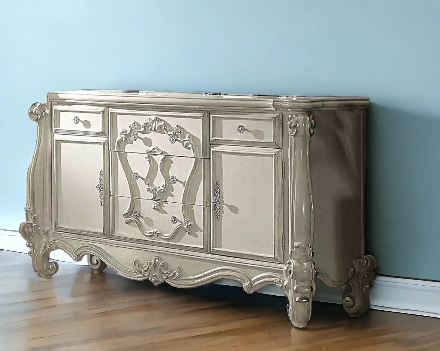 70" Bone White Solid Wood Six Drawer Combo Dresser Homeroots Bed & Bath