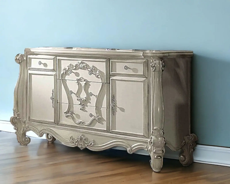70" Bone White Solid Wood Six Drawer Combo Dresser Homeroots Bed & Bath