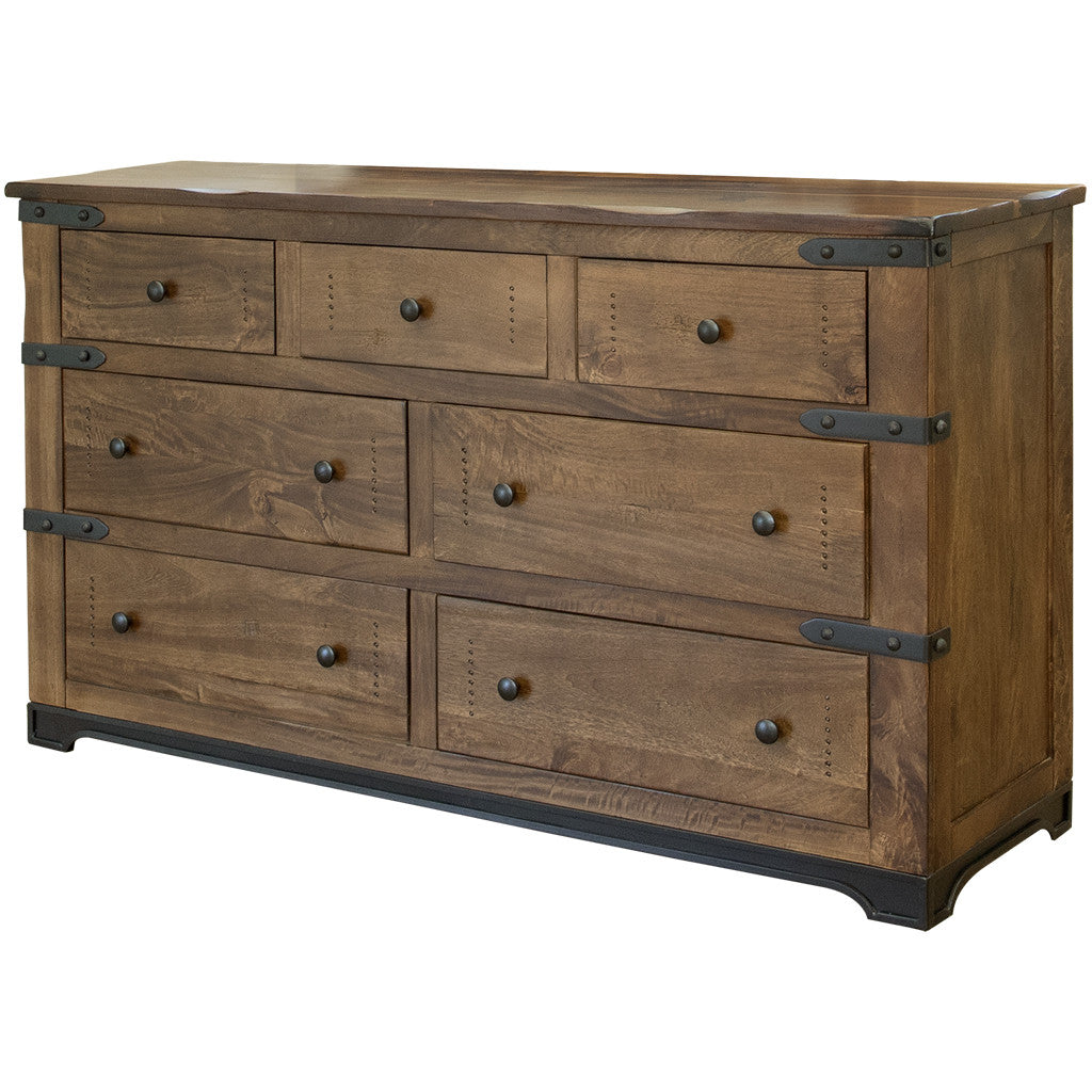 70" Brown and Black Solid Wood Seven Drawer Triple Dresser - GreatEagleInc