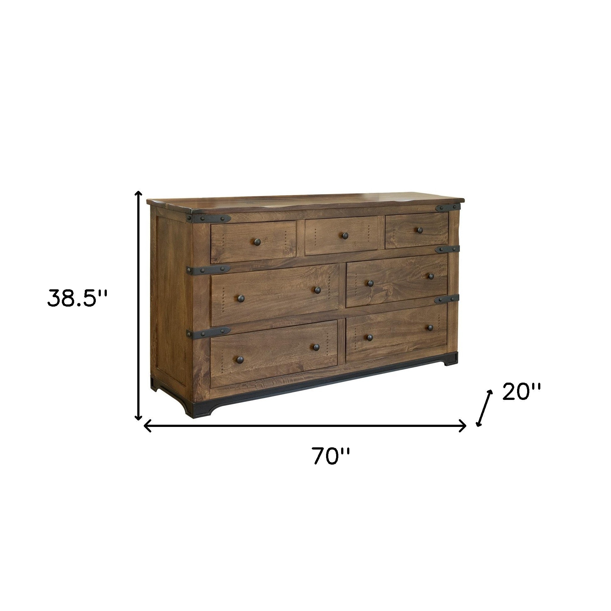 70" Brown and Black Solid Wood Seven Drawer Triple Dresser - GreatEagleInc