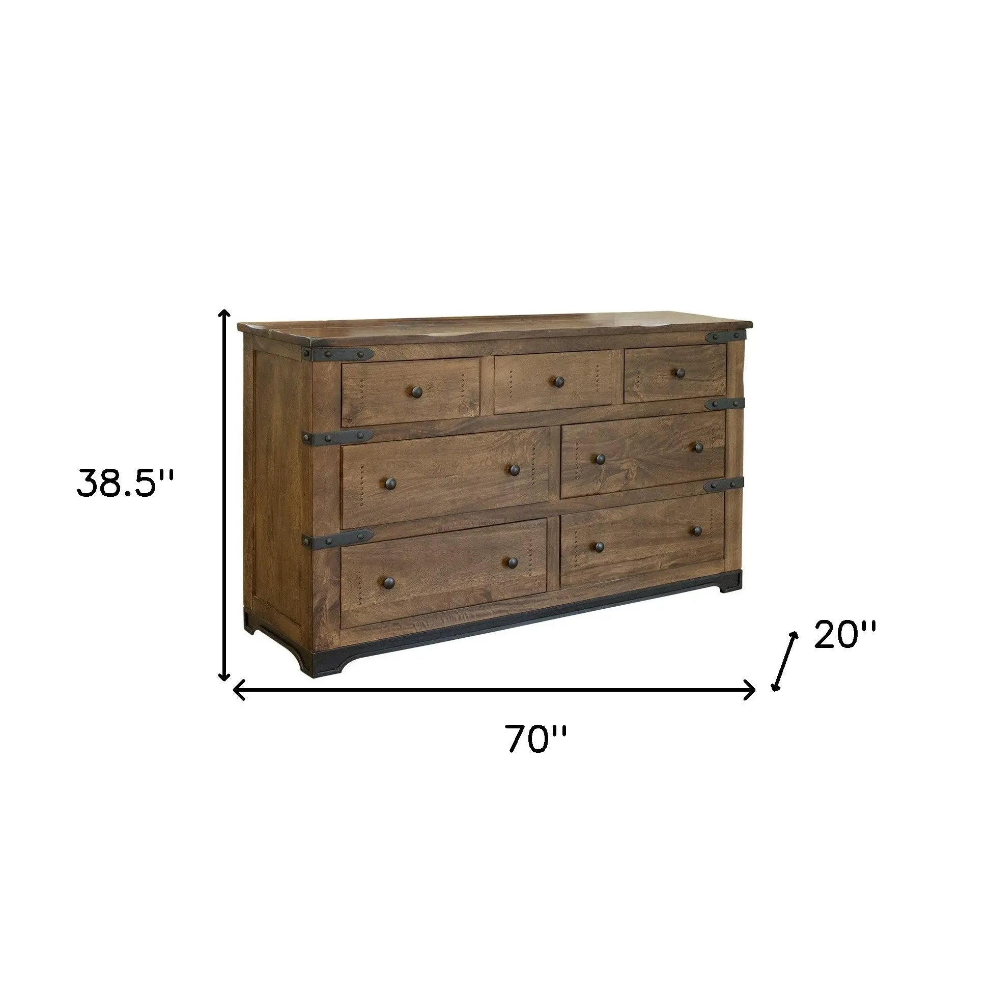 70" Brown and Black Solid Wood Seven Drawer Triple Dresser - GreatEagleInc