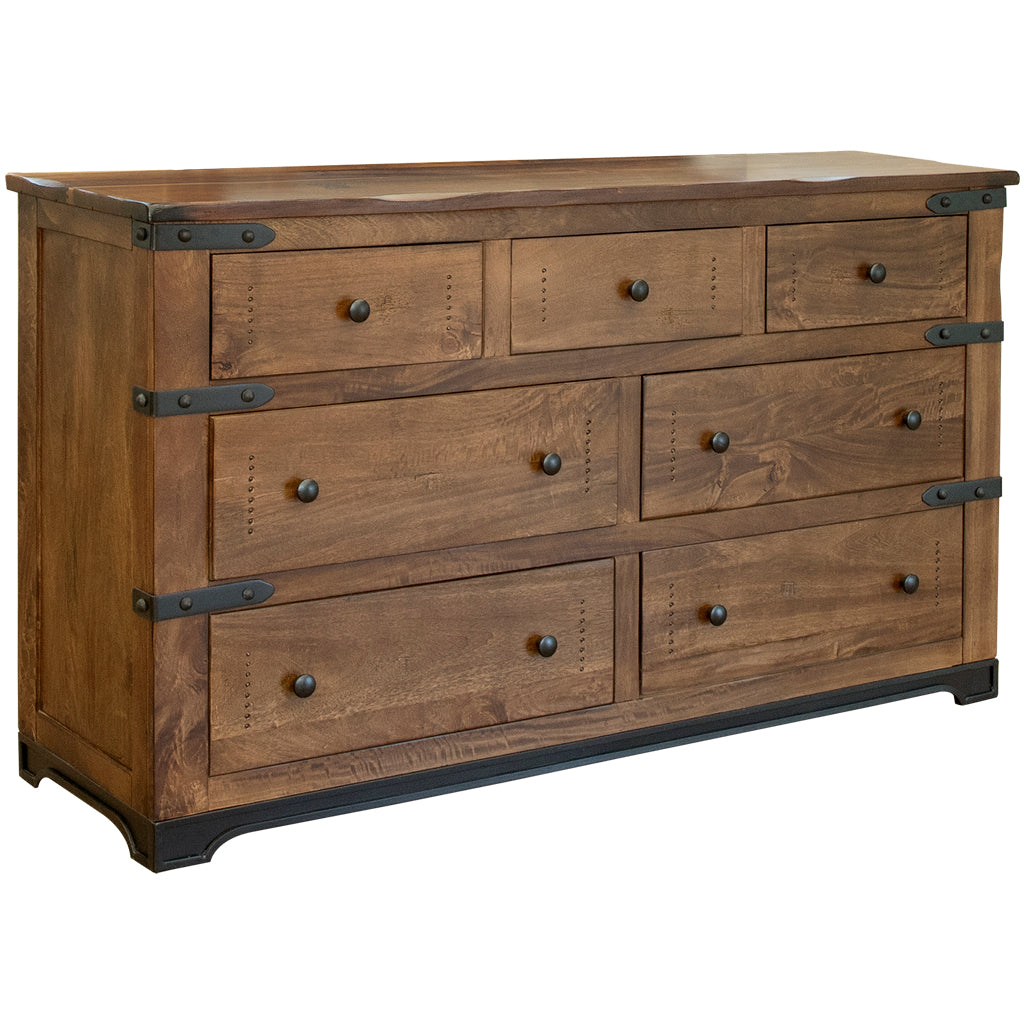 70" Brown and Black Solid Wood Seven Drawer Triple Dresser - GreatEagleInc