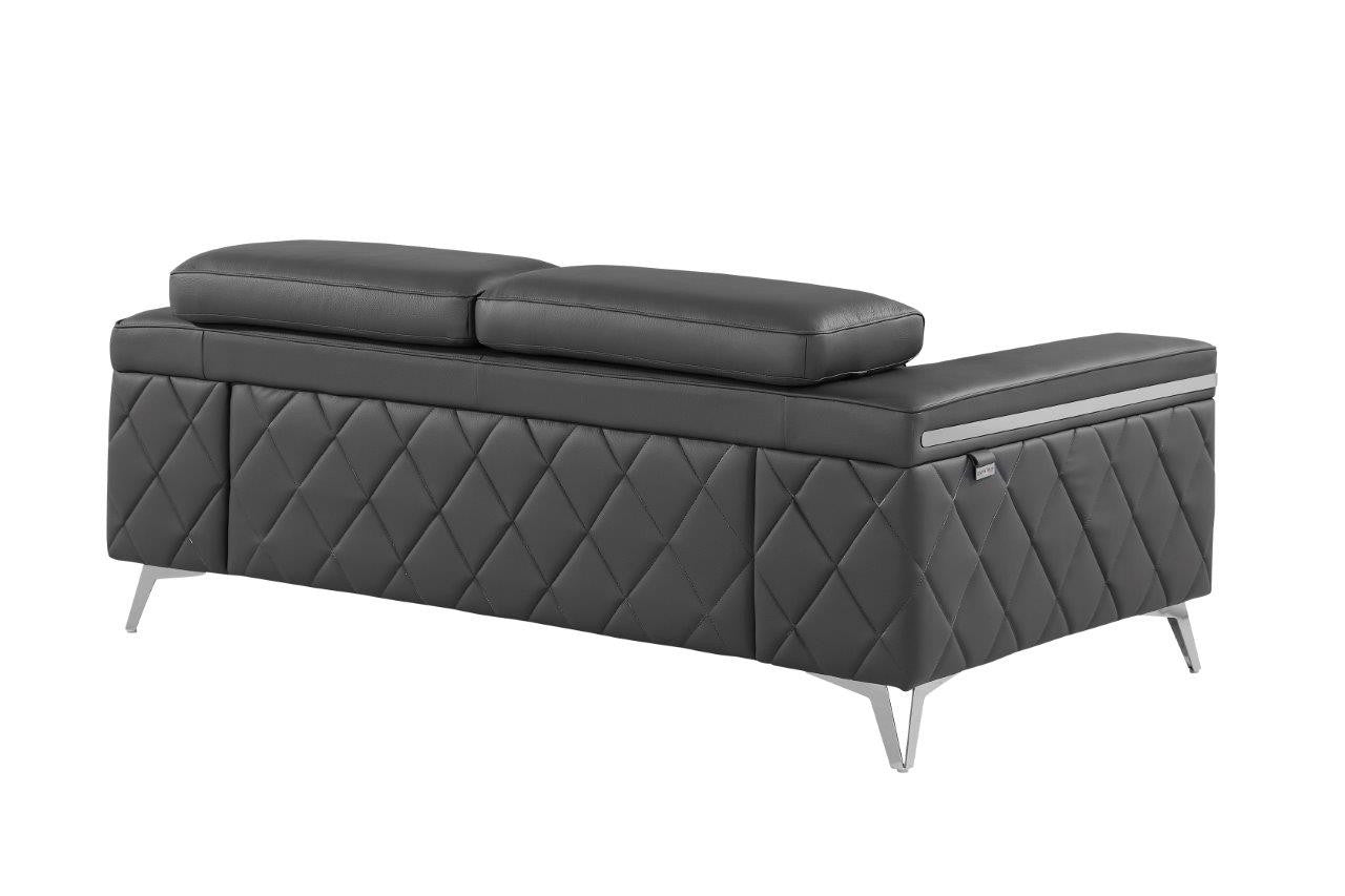 70" Dark Gray And Silver Metallic Leather Loveseat - GreatEagleInc