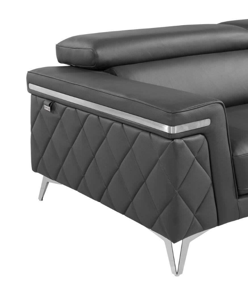 70" Dark Gray And Silver Metallic Leather Loveseat - GreatEagleInc