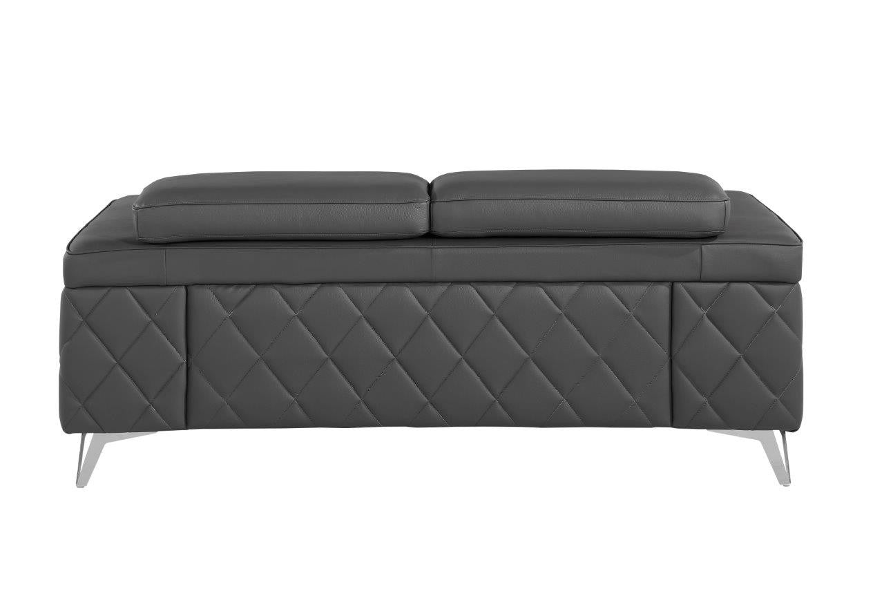 70" Dark Gray And Silver Metallic Leather Loveseat - GreatEagleInc