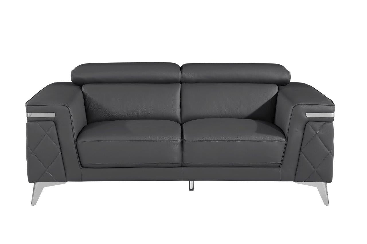70" Dark Gray And Silver Metallic Leather Loveseat - GreatEagleInc