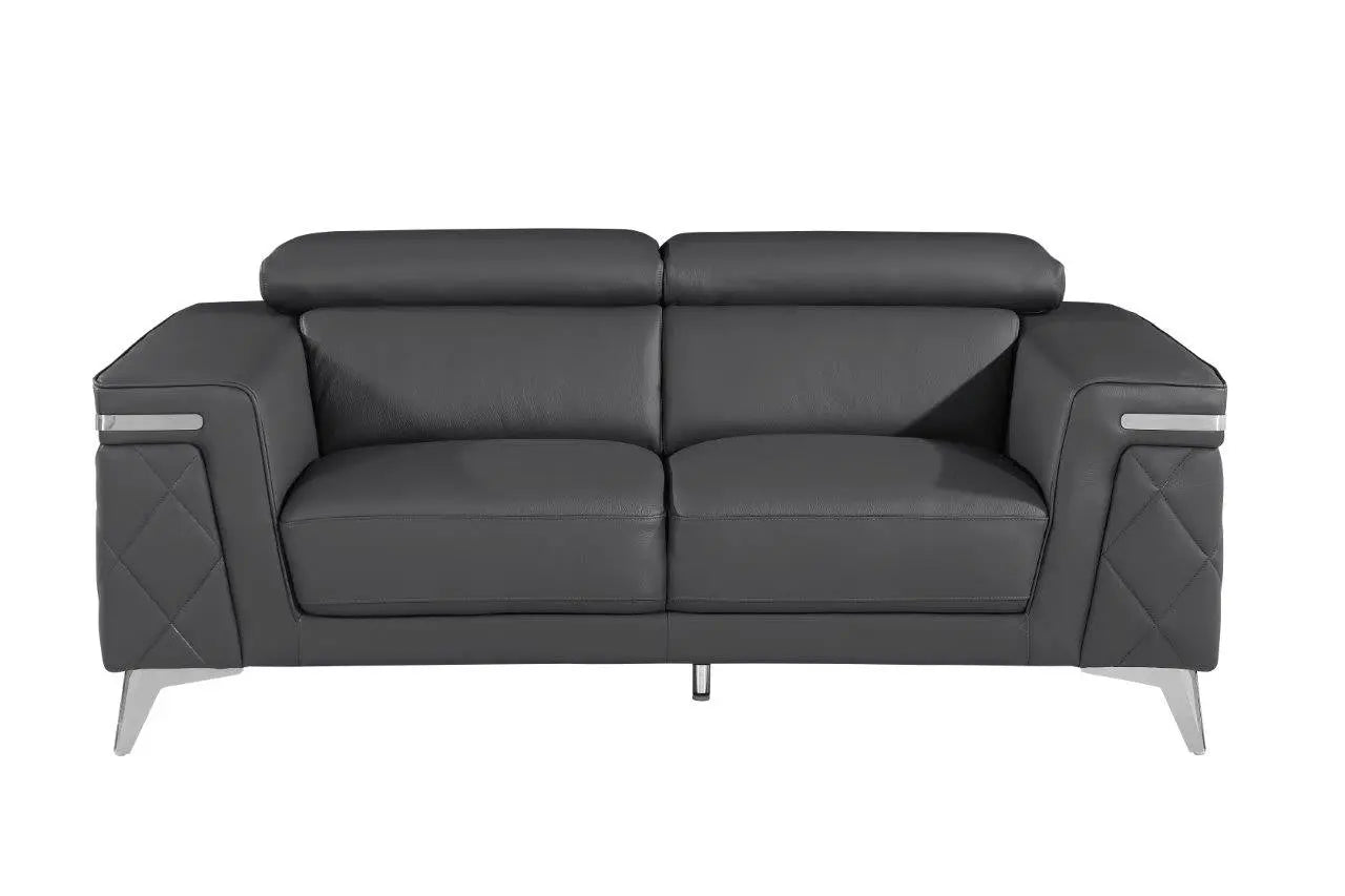 70" Dark Gray And Silver Metallic Leather Loveseat - GreatEagleInc