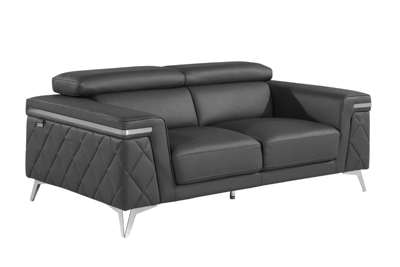 70" Dark Gray And Silver Metallic Leather Loveseat - GreatEagleInc