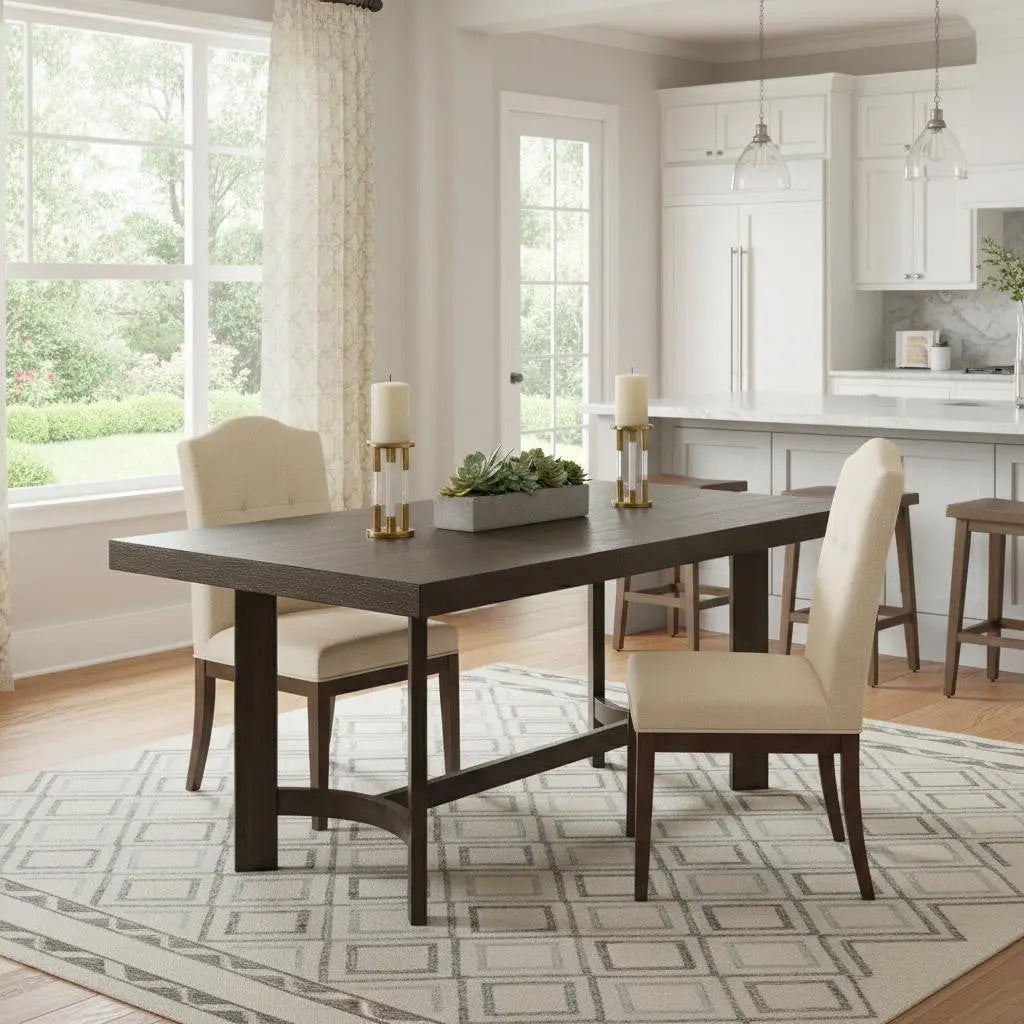 70" Espresso Wood Trestle Base Dining Table Homeroots Kitchen & Dining