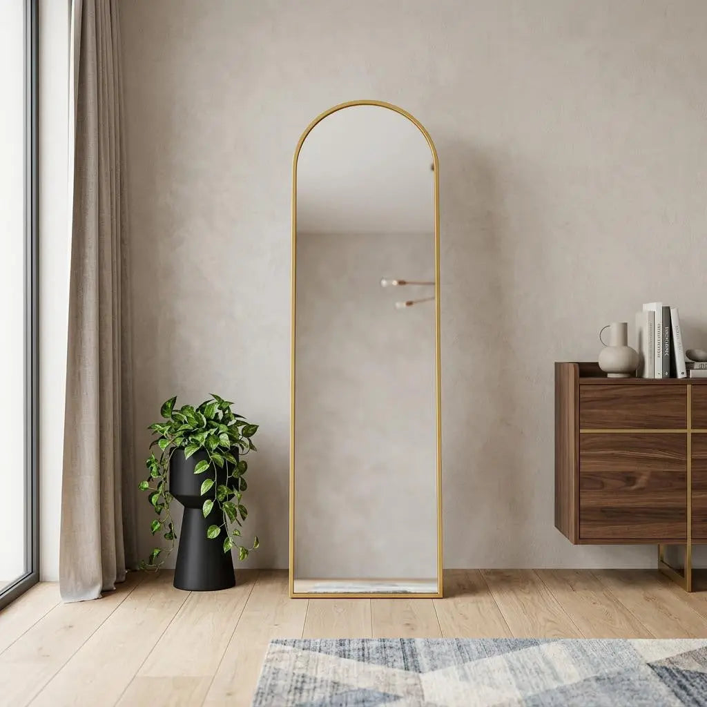 70" Gold Aluminum Arch Freestanding And Wall Mounted Framed Full Length Mirror Homeroots Bed & Bath
