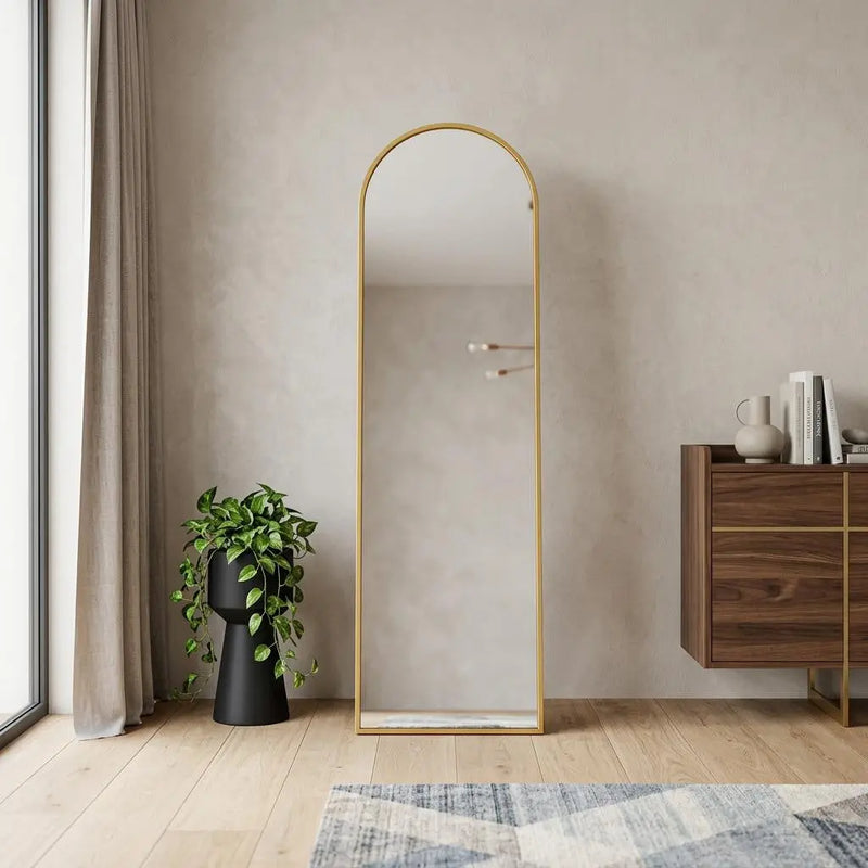 70" Gold Aluminum Arch Freestanding And Wall Mounted Framed Full Length Mirror Homeroots Bed & Bath