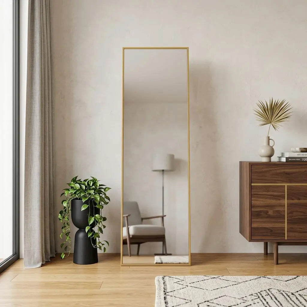 70" Gold Aluminum Freestanding And Wall Mounted Framed Full Length Mirror Homeroots Bed & Bath