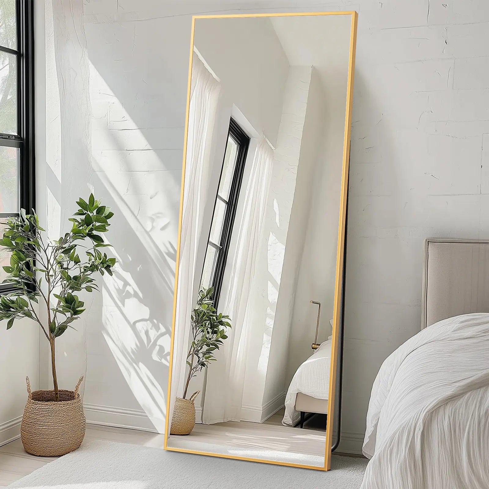 70" Gold Aluminum Freestanding And Wall Mounted Framed Full Length Mirror Homeroots Bed & Bath