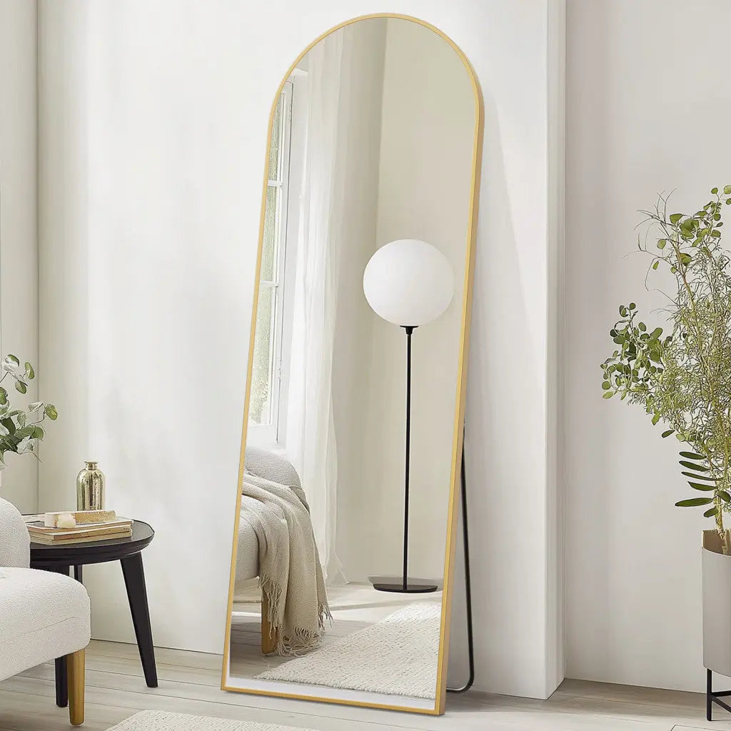 70" Gold Metal Arch Wall Mounted Leaning Or Freestanding Framed Full Length Mirror Homeroots Bed & Bath
