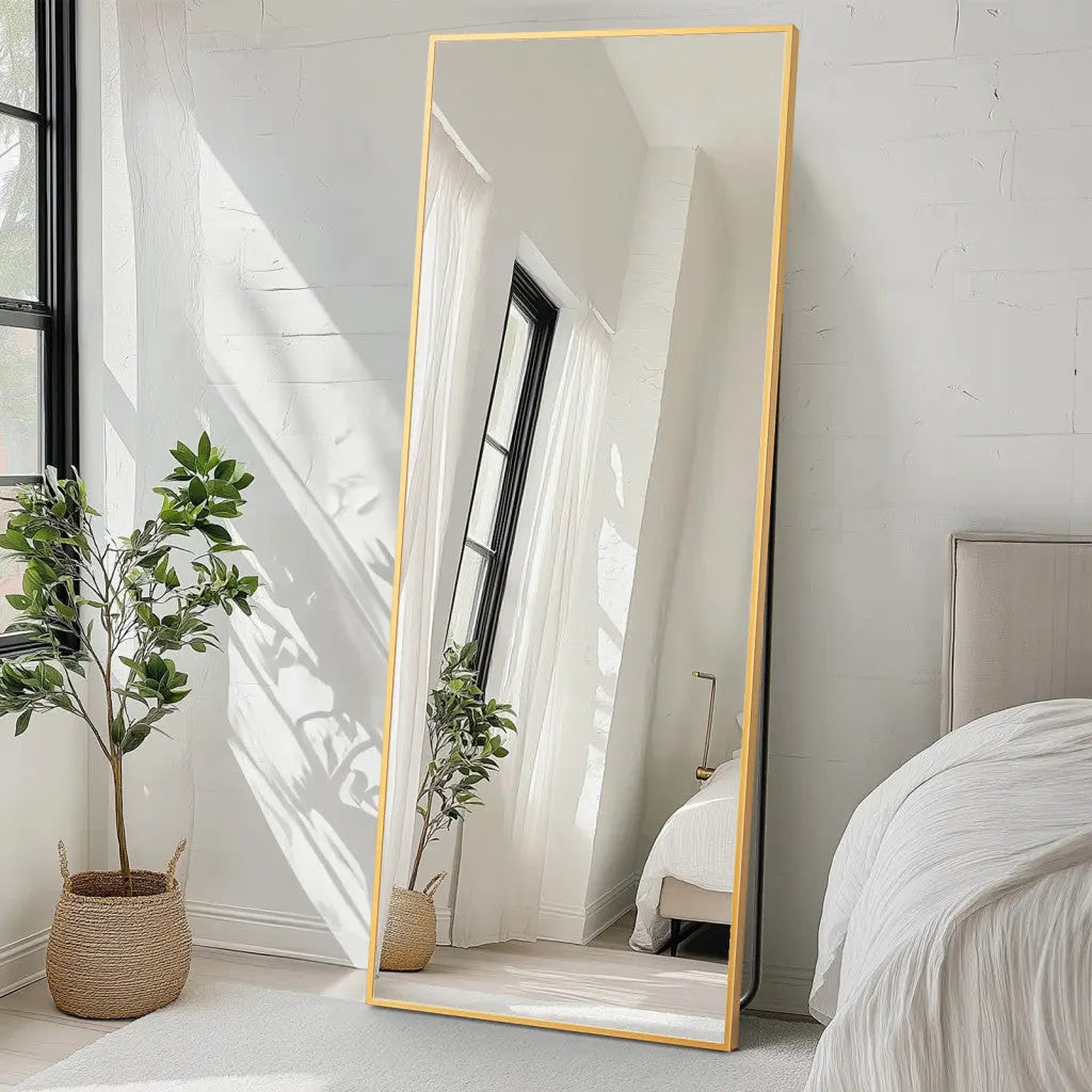 70" Gold Metal Wall Mounted And Freestanding Framed Full Length Mirror Homeroots Bed & Bath