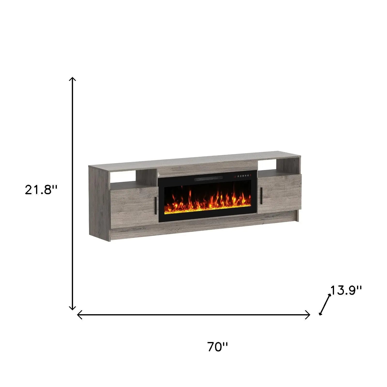 70" Gray Wood Fireplace Entertainment Center With Fireplace Homeroots Living Room