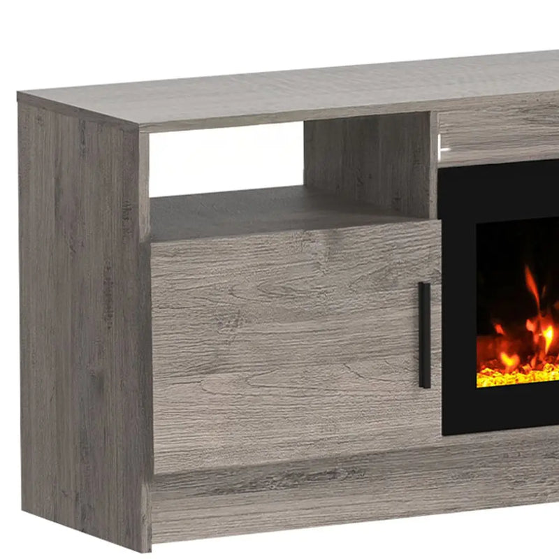 70" Gray Wood Fireplace Entertainment Center With Fireplace Homeroots Living Room