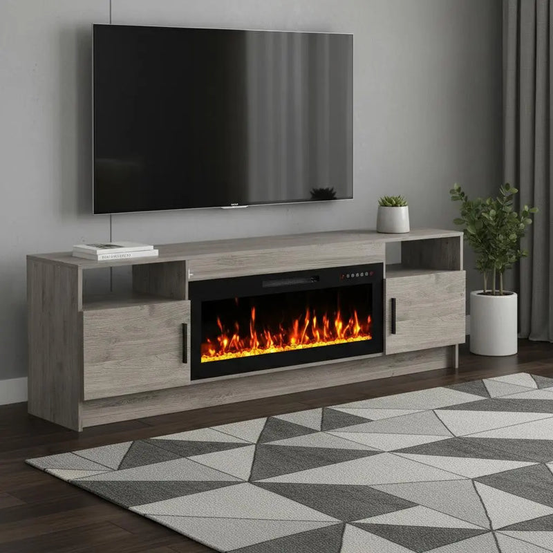70" Gray Wood Fireplace Entertainment Center With Fireplace Homeroots Living Room
