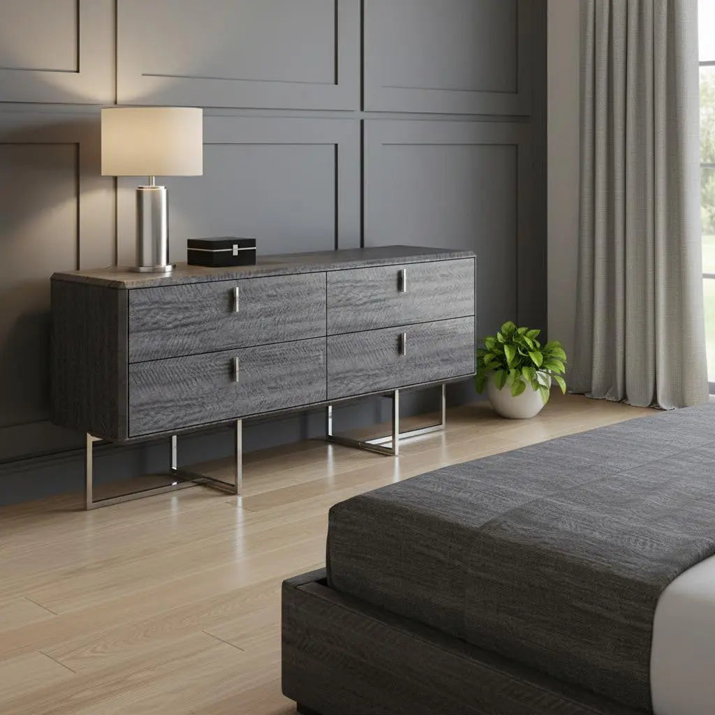 70" Gray Wood Four Drawer Double Dresser - GreatEagleInc