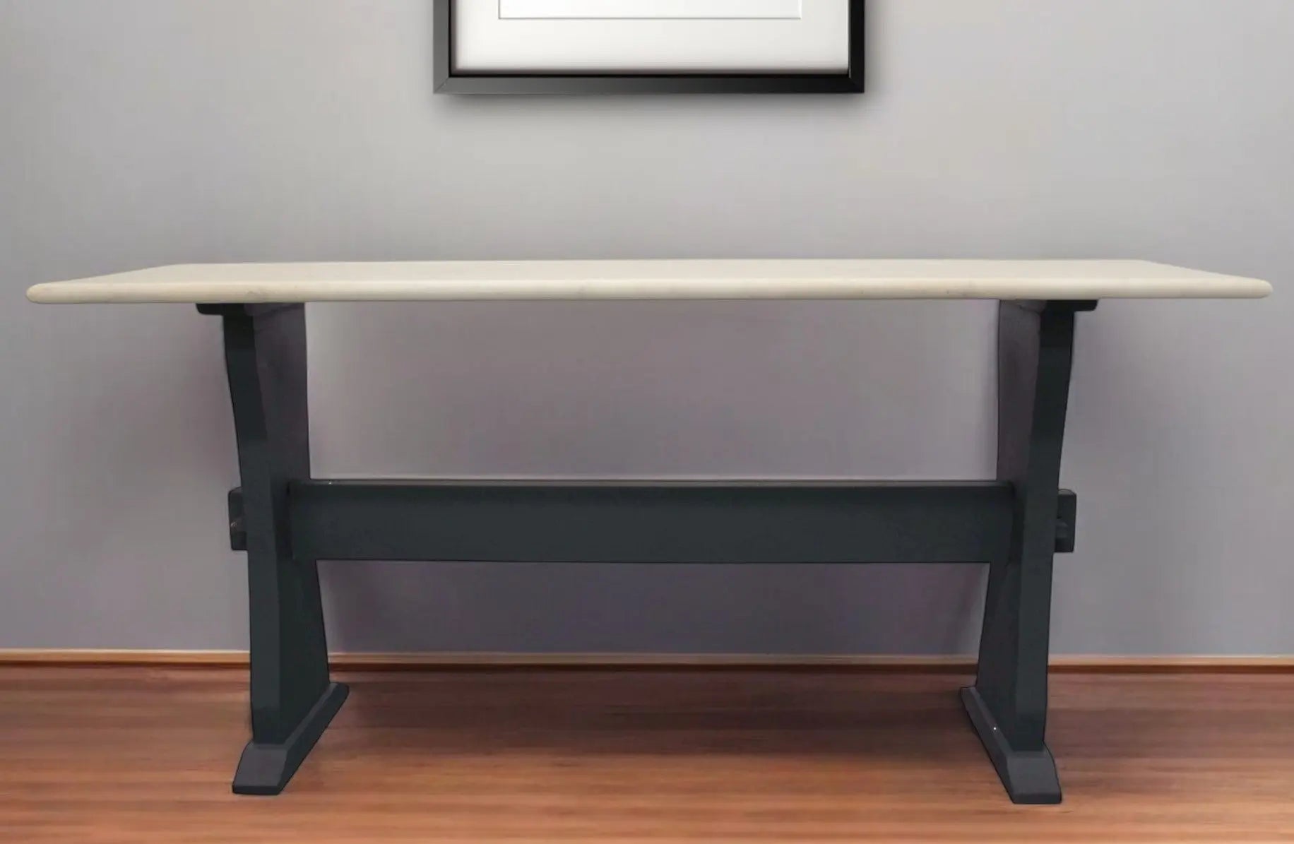 70" Ivory and Black Genuine Marble Trestle Console Table Homeroots Living Room