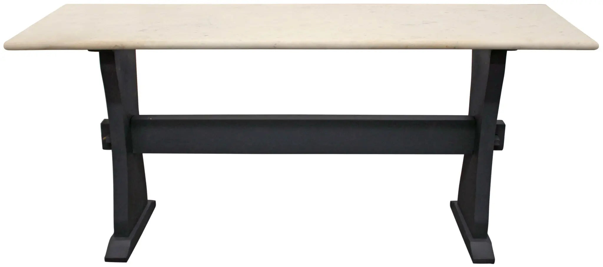 70" Ivory and Black Genuine Marble Trestle Console Table Homeroots Living Room