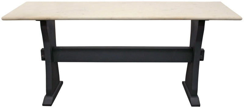 70" Ivory and Black Genuine Marble Trestle Console Table Homeroots Living Room