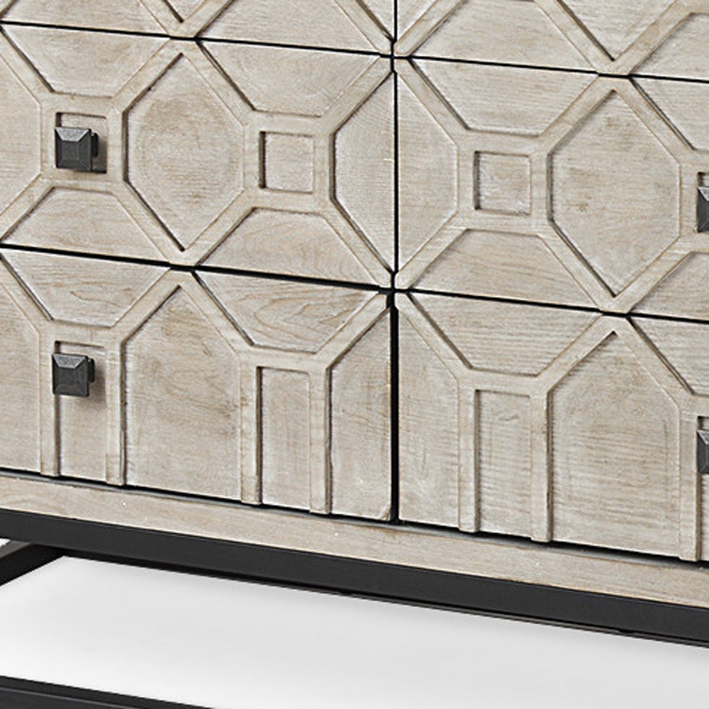 70" Light Brown Wood Carved Geometric Nine Drawer Sideboard Homeroots Kitchen & Dining