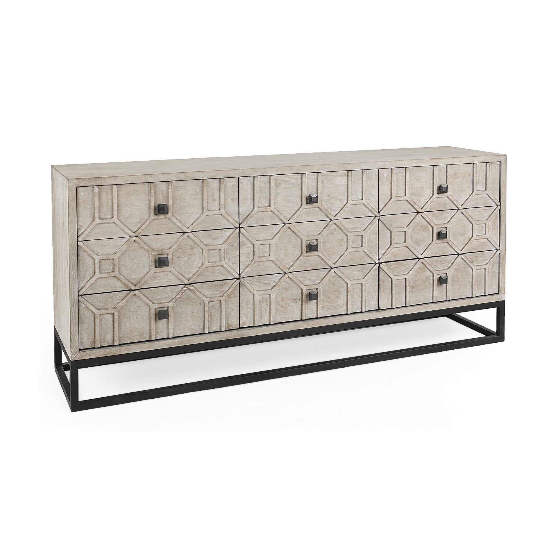 70" Light Brown Wood Carved Geometric Nine Drawer Sideboard Homeroots Kitchen & Dining