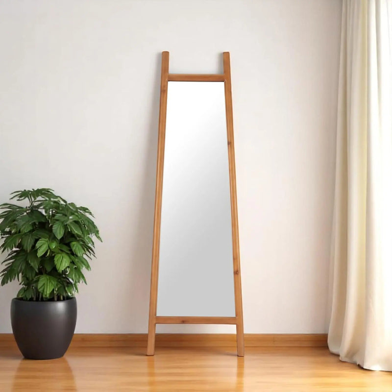 70" Natural Solid Wood Leaning Geometric Framed Standing Mirror Homeroots Bed & Bath