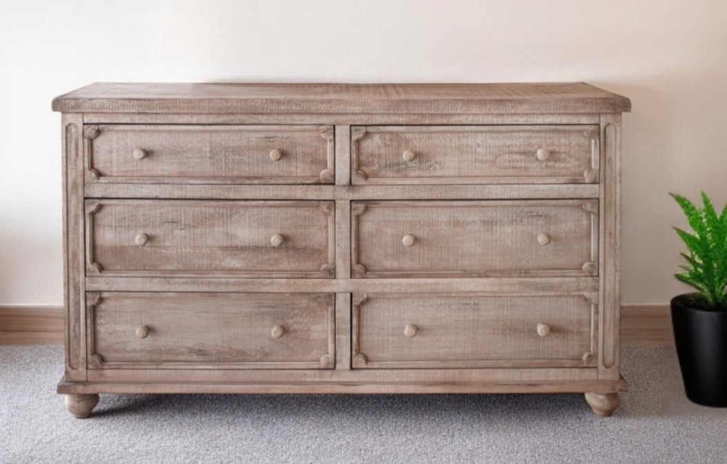 70" Natural Solid Wood Six Drawer Double Dresser - GreatEagleInc