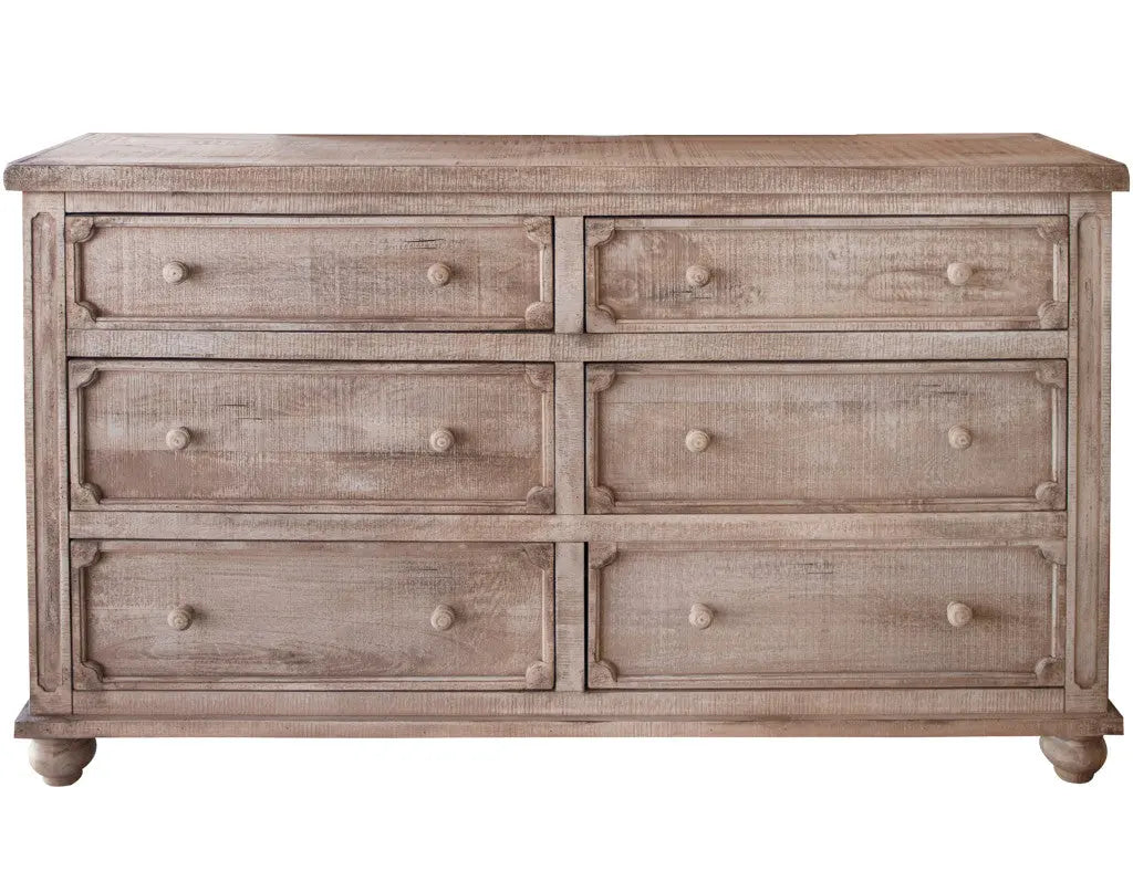 70" Natural Solid Wood Six Drawer Double Dresser - GreatEagleInc