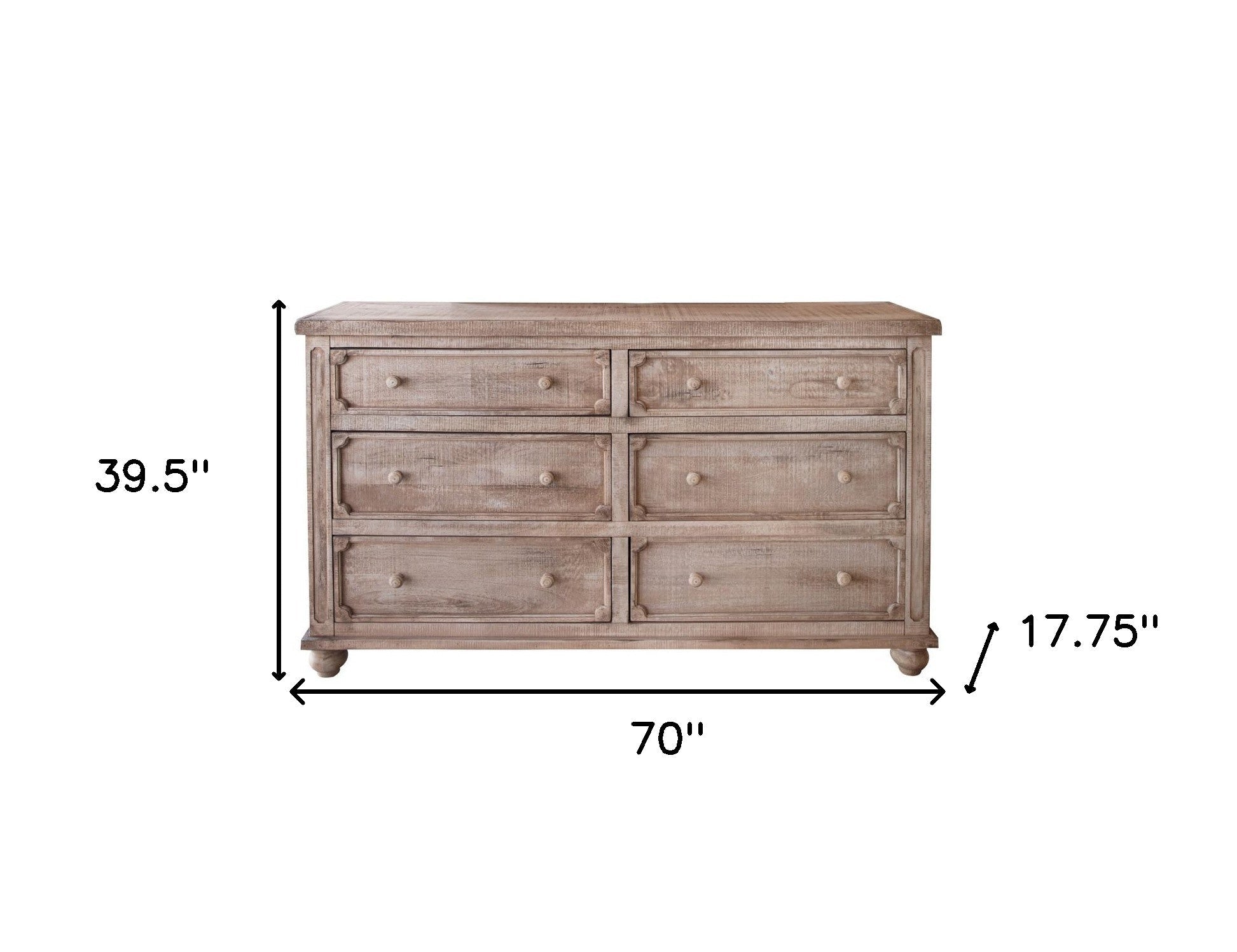 70" Natural Solid Wood Six Drawer Double Dresser - GreatEagleInc