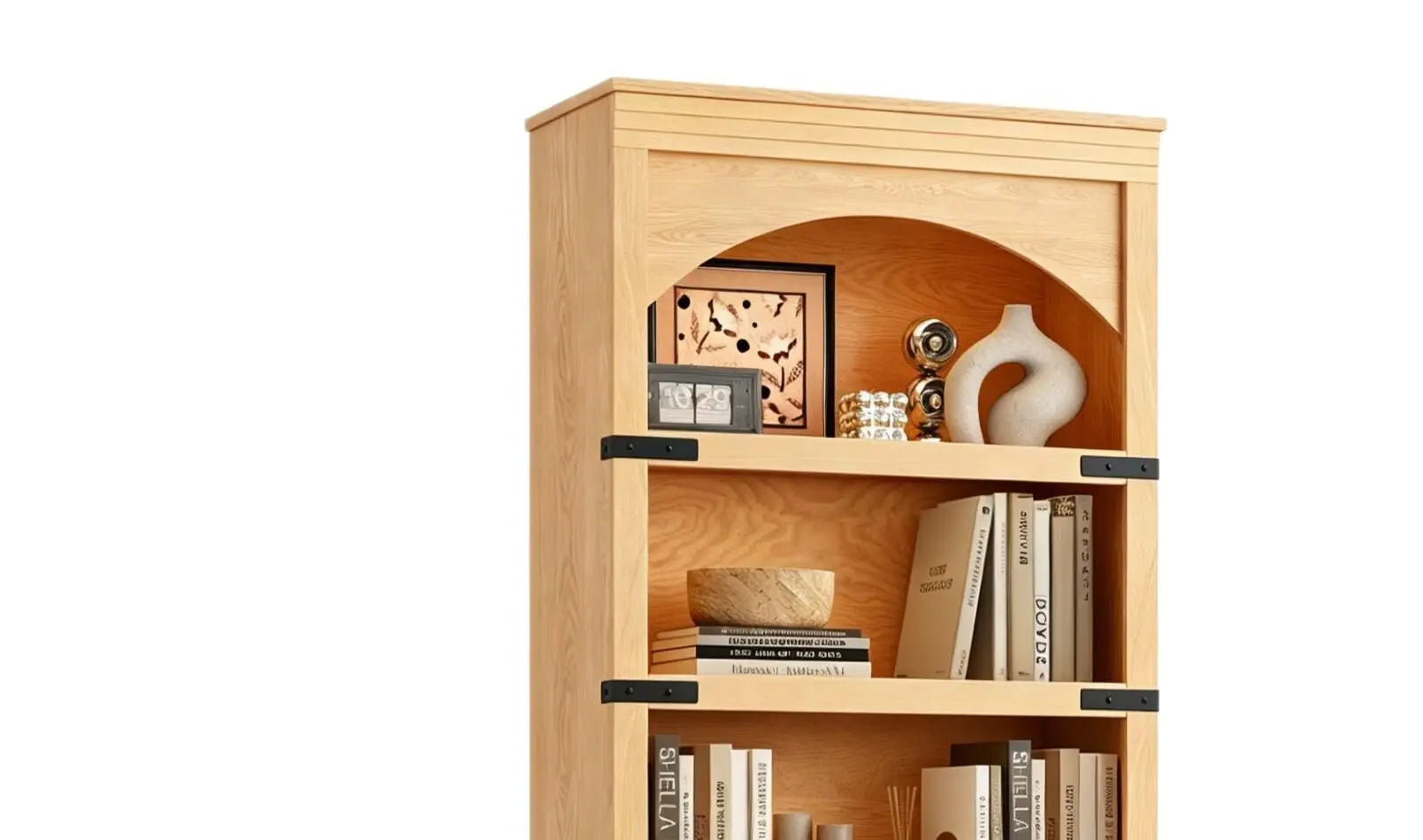 70" Natural Wood Four Tier USB Bookcase Homeroots Office