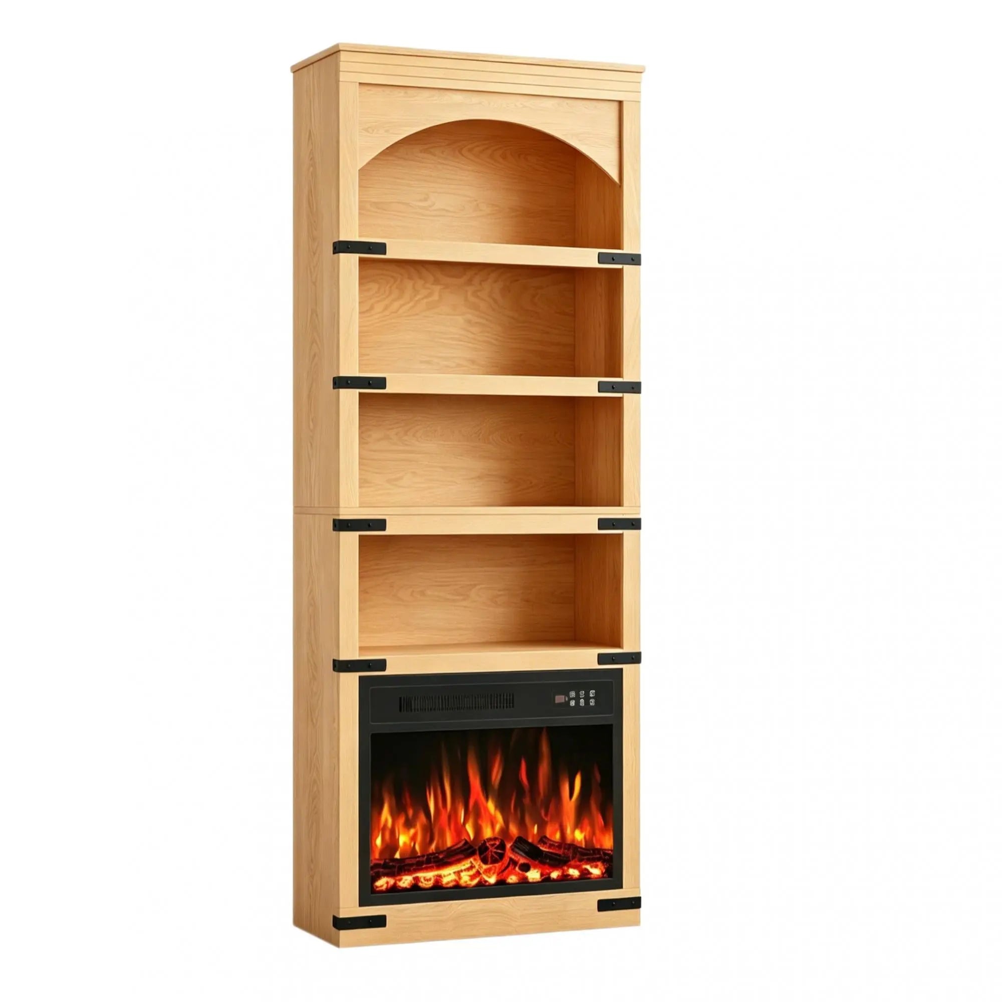 70" Natural Wood Four Tier USB Bookcase Homeroots Office